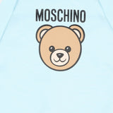 Moschino Kids Tutina Celeste in Cotone con Colletto e Stampa Teddy Bear e Logo per Neonati