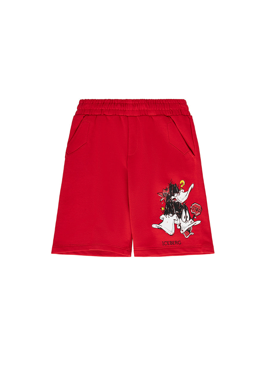 Iceberg Kids Bermuda Rosso con Stampa Daffy Duck per Bambini