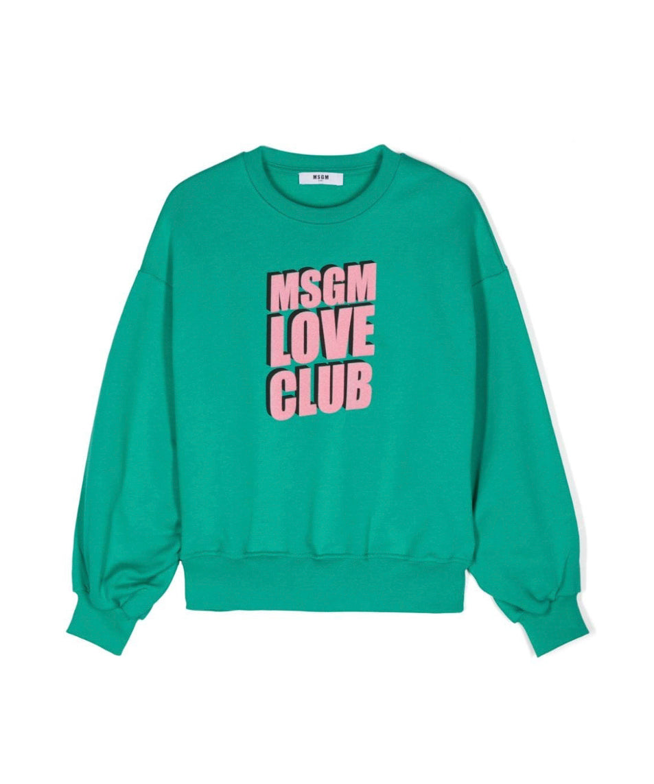 MSGM Kids Felpa Verde con Stampa Logo per Bambine