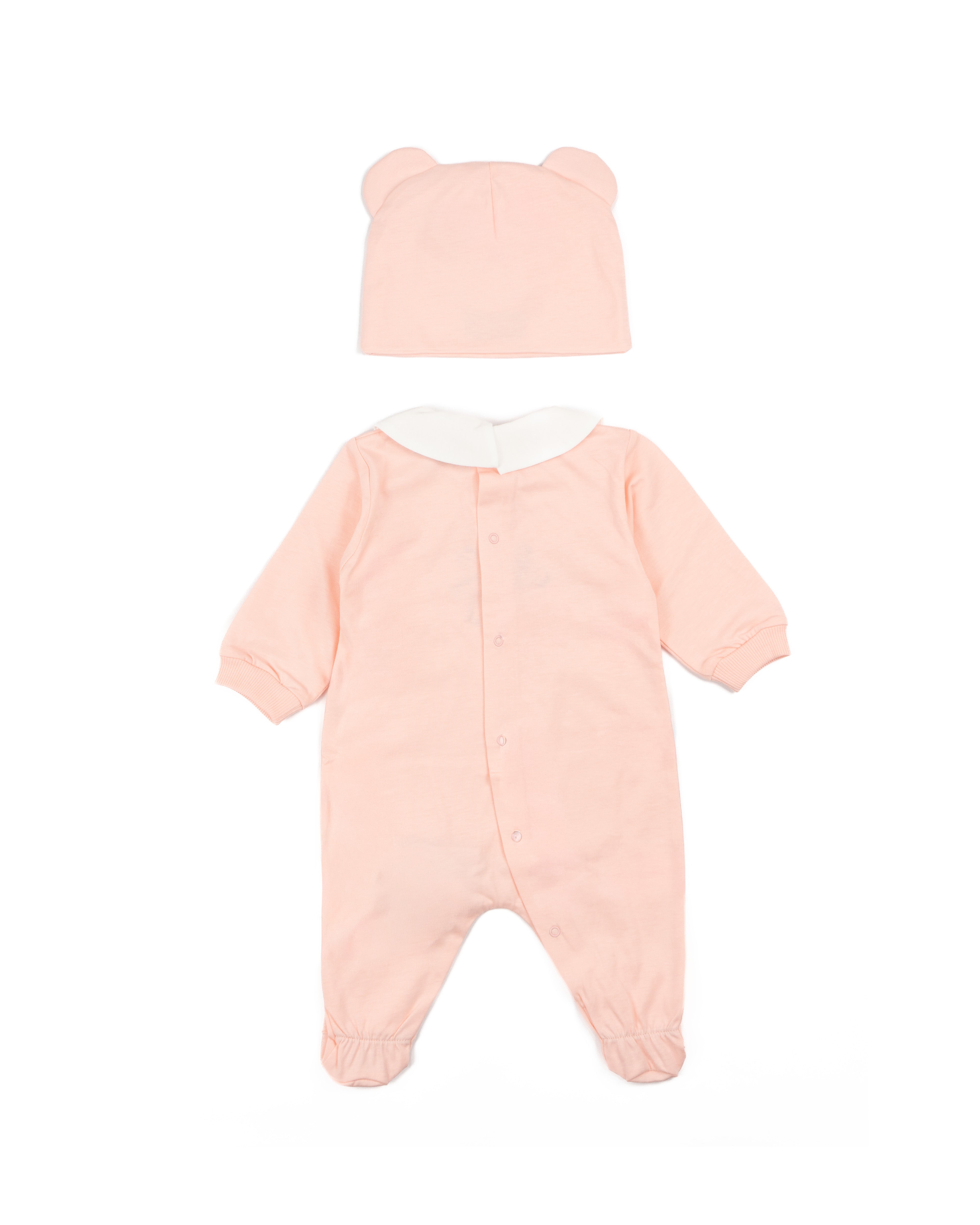 Moschino Kids Set 2pz. Tutina e Cappellino Rosa con Stampa Logo Teddy per Neonate