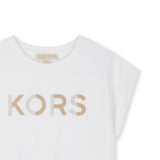 Michael Kors Kids T-Shirt Bianco con Logo Strass per Bambine