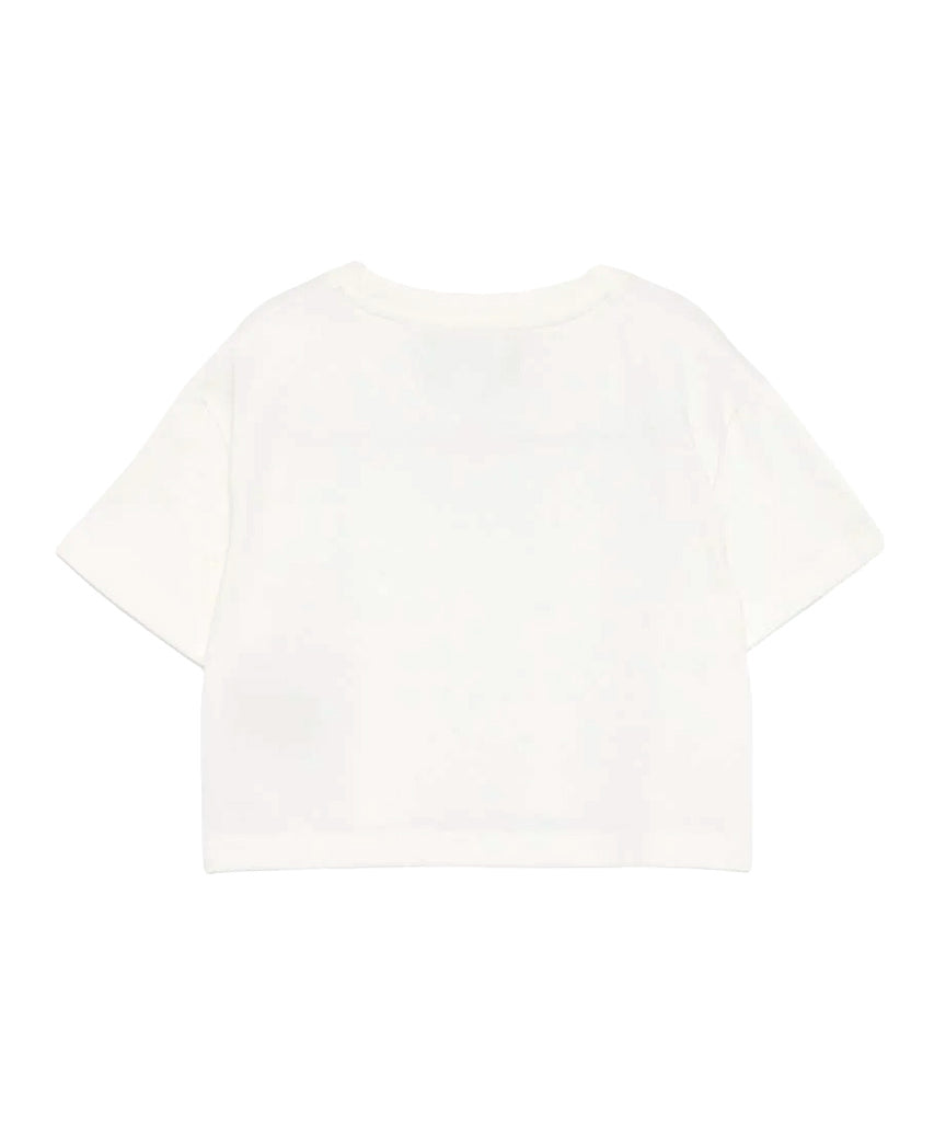 John Richmond Kids T-Shirt Cropped Bianca in Cotone con Logo Ricamato per Bambine