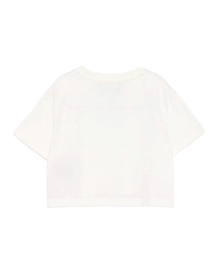 John Richmond Kids T-Shirt Cropped Bianca in Cotone con Logo Ricamato per Bambine