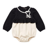 Elisabetta Franchi La Mia Bambina Pagliaccetto Nero e Avorio con Ricamo Corda Logo per Neonate