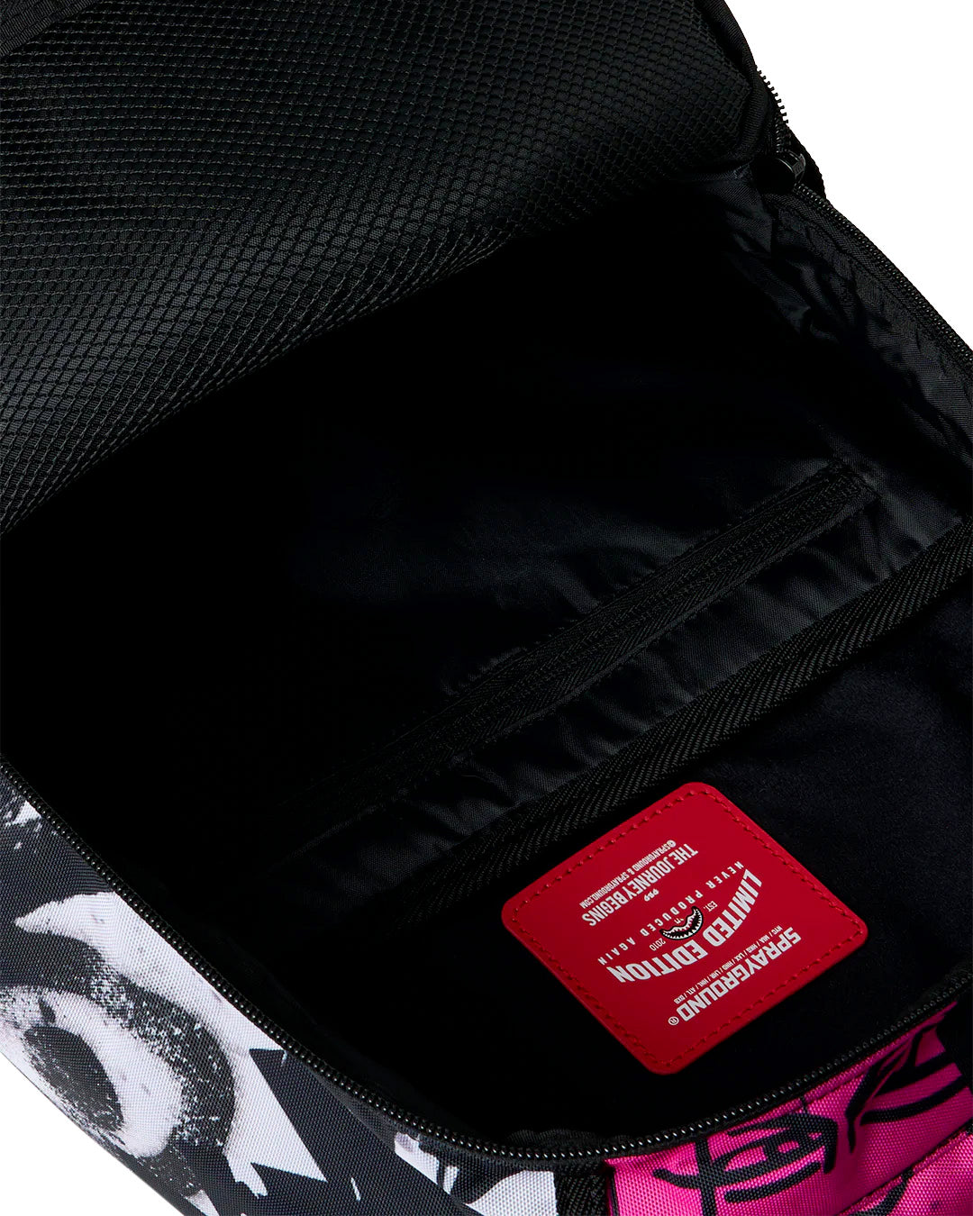 Sprayground Kids Zaino Think On It Nero e Rosa Fuxia con Stampa Shark Mouth e Logo Graffiti