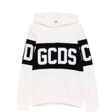 Gcds Kids Felpa con Cappuccio Panna Unisex con Stampa GCDS a Contrasto per Bambini