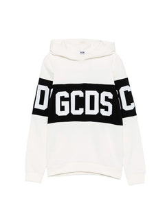 Gcds Kids Felpa con Cappuccio Panna Unisex con Stampa GCDS a Contrasto per Bambini