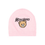 Moschino Kids Cappellino Rosa in Maglia con Teddy Bear e Logo Unisex