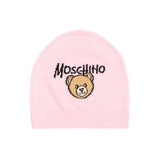 Moschino Kids Cappellino Rosa in Maglia con Teddy Bear e Logo Unisex