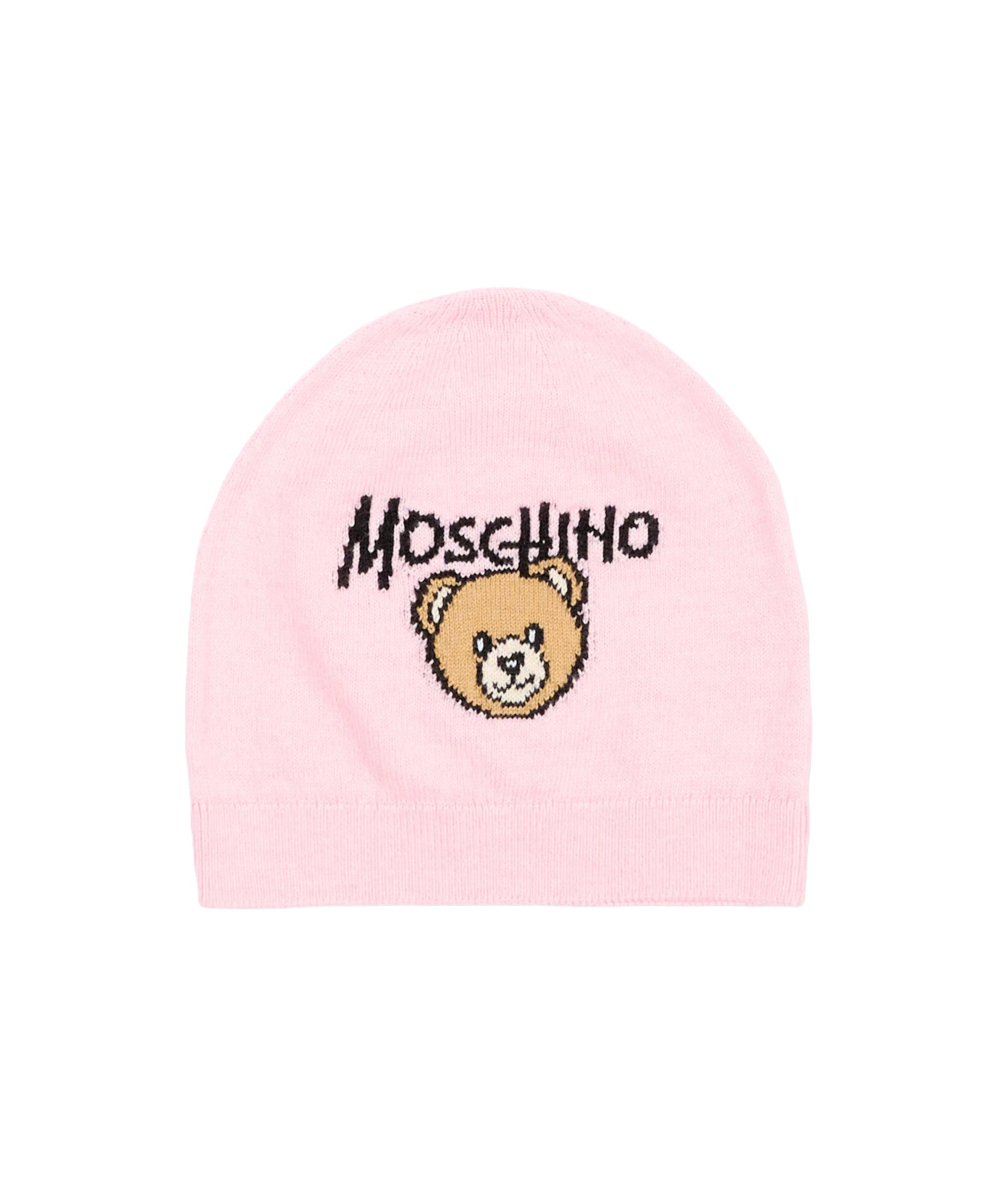 Moschino Kids Cappellino Rosa in Maglia con Teddy Bear e Logo Unisex