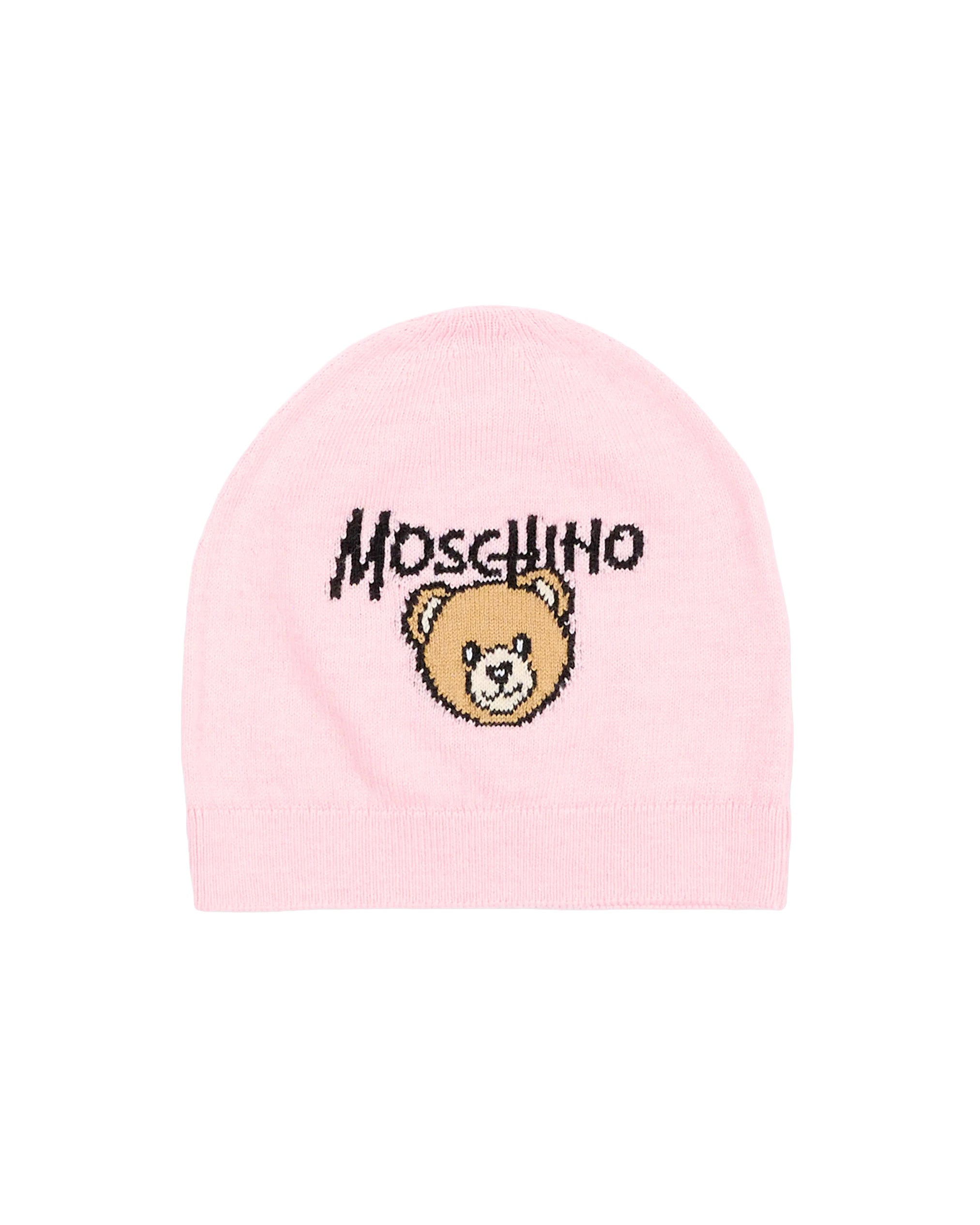 Moschino Kids Cappellino Rosa in Maglia con Teddy Bear e Logo Unisex