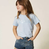 Twinset Kids T-Shirt Cielo con Logo per Bambine