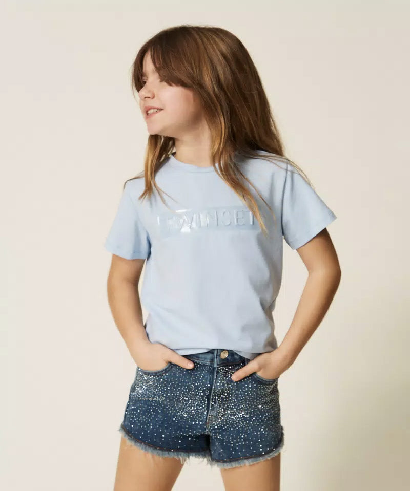 Twinset Kids T-Shirt Cielo con Logo per Bambine
