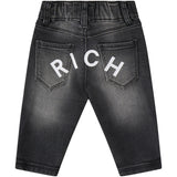 John Richmond Kids Pantalone in Denim Nero con Logo sul Retro per Neonati