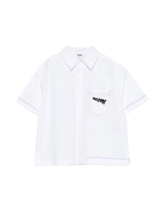 Msgm Kids Camicia Bianco con Cuciture a Vista