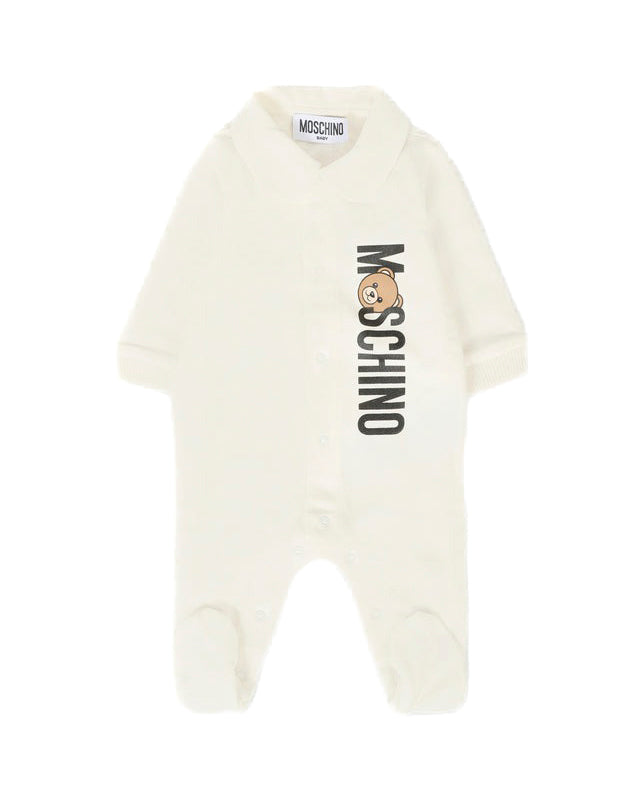 Moschino Kids Tutina Panna con Logo Vertical per Neonati
