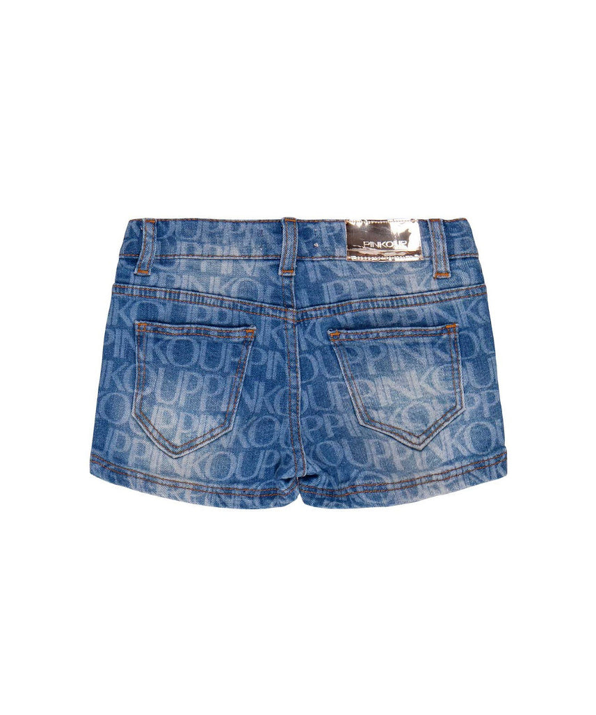 Pinko Kids Short Denim Blu con Logo Monogram