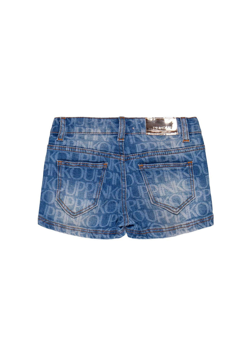 Pinko Kids Short Denim Blu con Logo Monogram