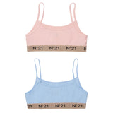 N21 Kids Top Bipack Pesca/Celeste per Bambine