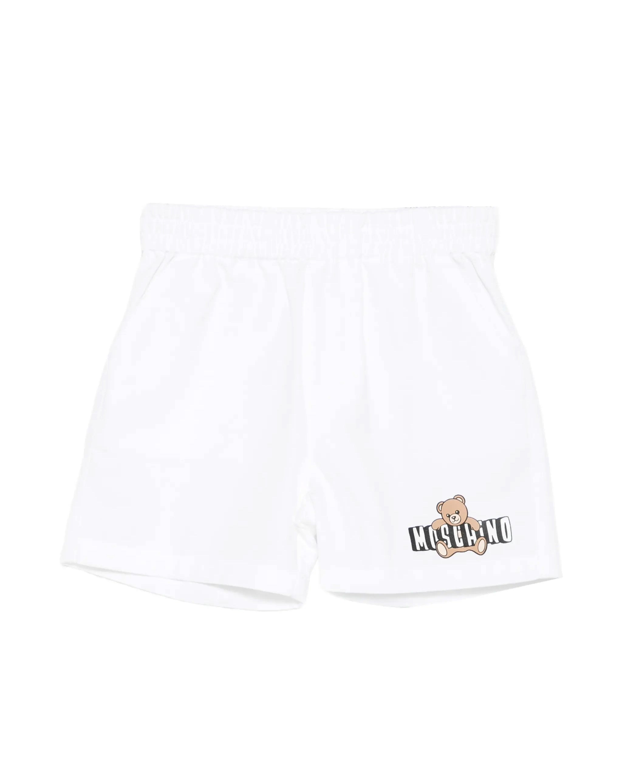 Moschino Kids Short Bianco con Logo Teddy Bear per Neonati