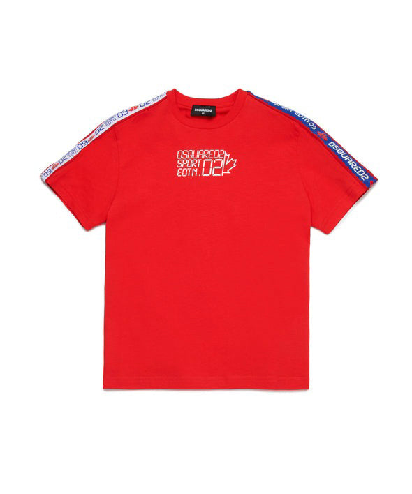 Dsquared2 Kids T-shirt Rossa con Banda Logata per Bambini