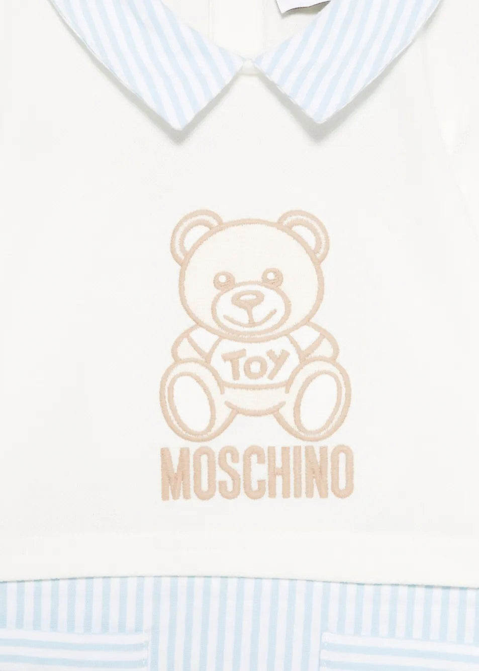 Moschino Kids Tutina a Righe Panna/Azzurro con Ricamo Teddy per Neonati