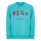 MSGM Kids Felpa Girocollo Turchese con Logo per Bambini