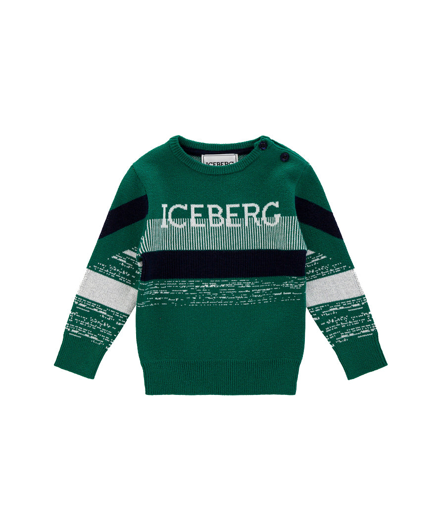 Iceberg Kids Maglione Petrolio con Logo per Neonati