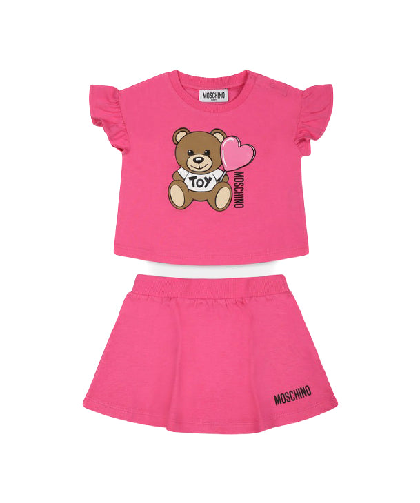 Moschino Kids T-shirt con Stampa con Gonna Fucsia per Neonate