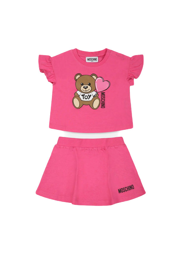 Moschino Kids T-shirt con Stampa con Gonna Fucsia per Neonate