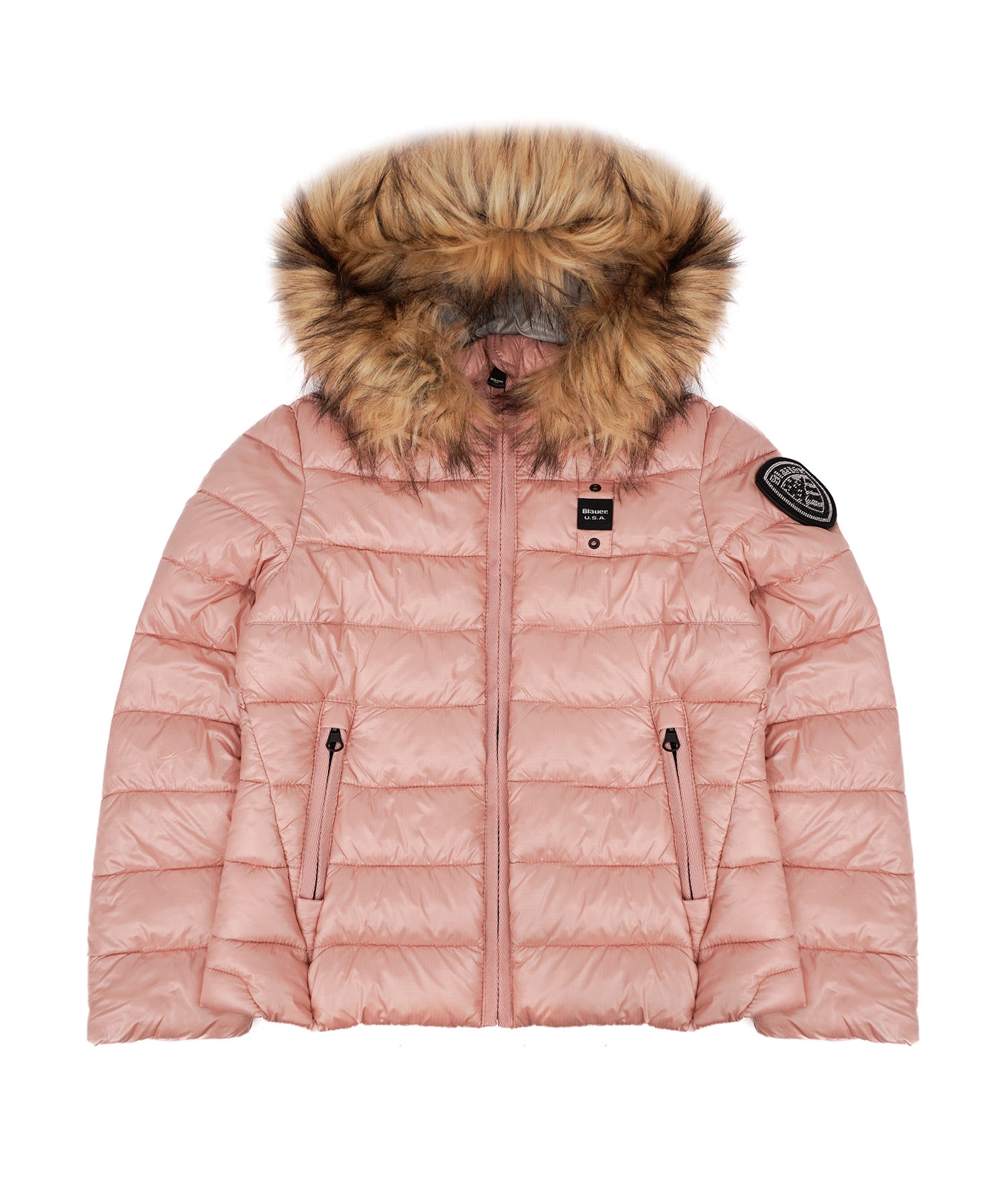 Blauer Kids Giubbino Rosa con Cappuccio e Pelliccia Ivory Junior per Bambine