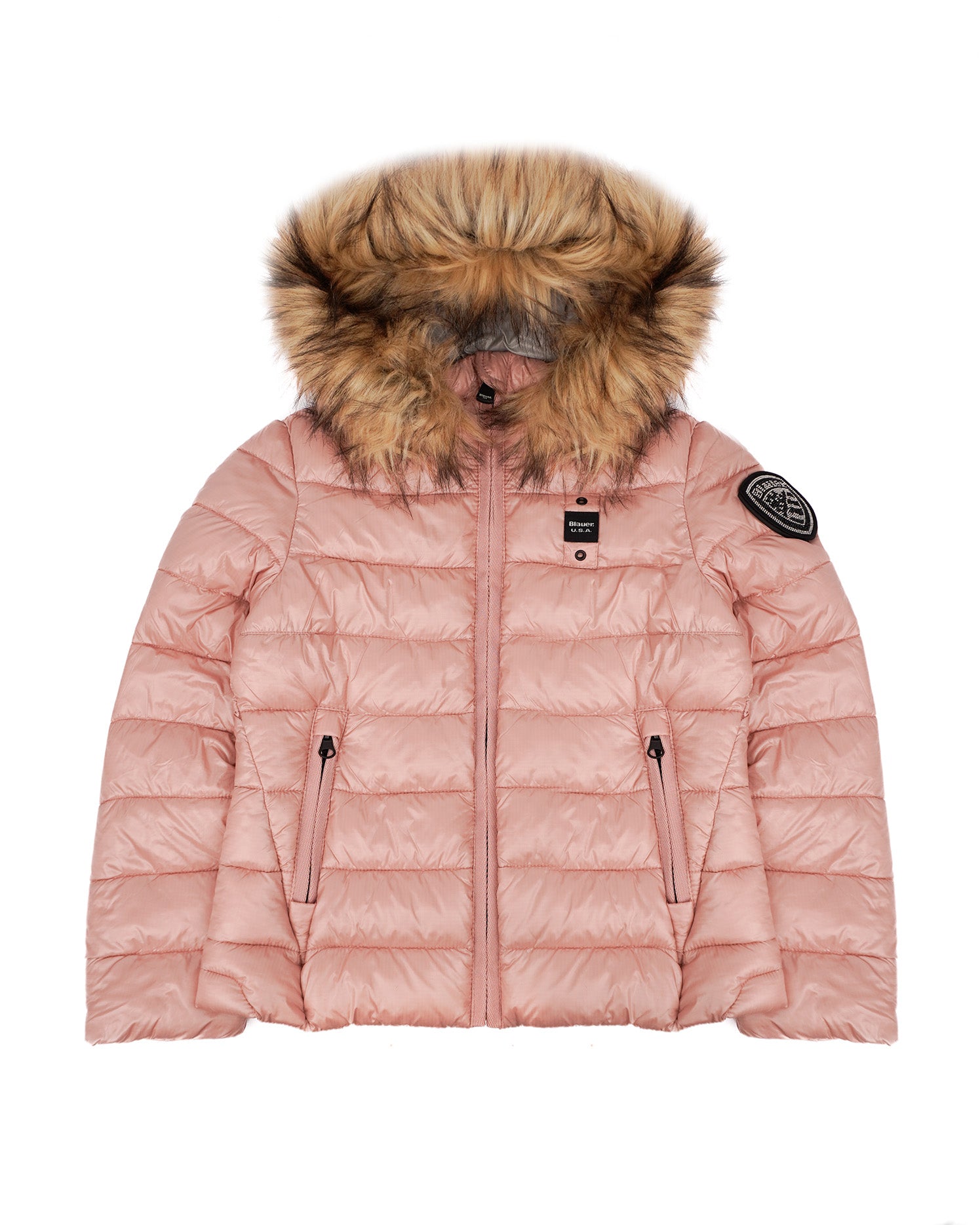 Blauer Kids Giubbino Rosa con Cappuccio e Pelliccia Ivory Junior per Bambine
