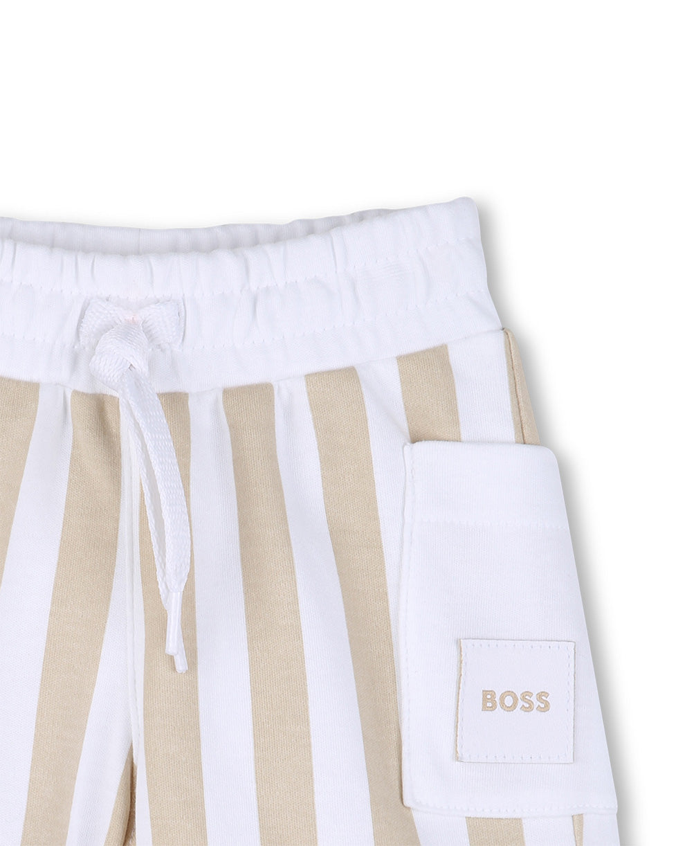 Boss Kids Completo Beige/Bianco a Strisce per Neonati