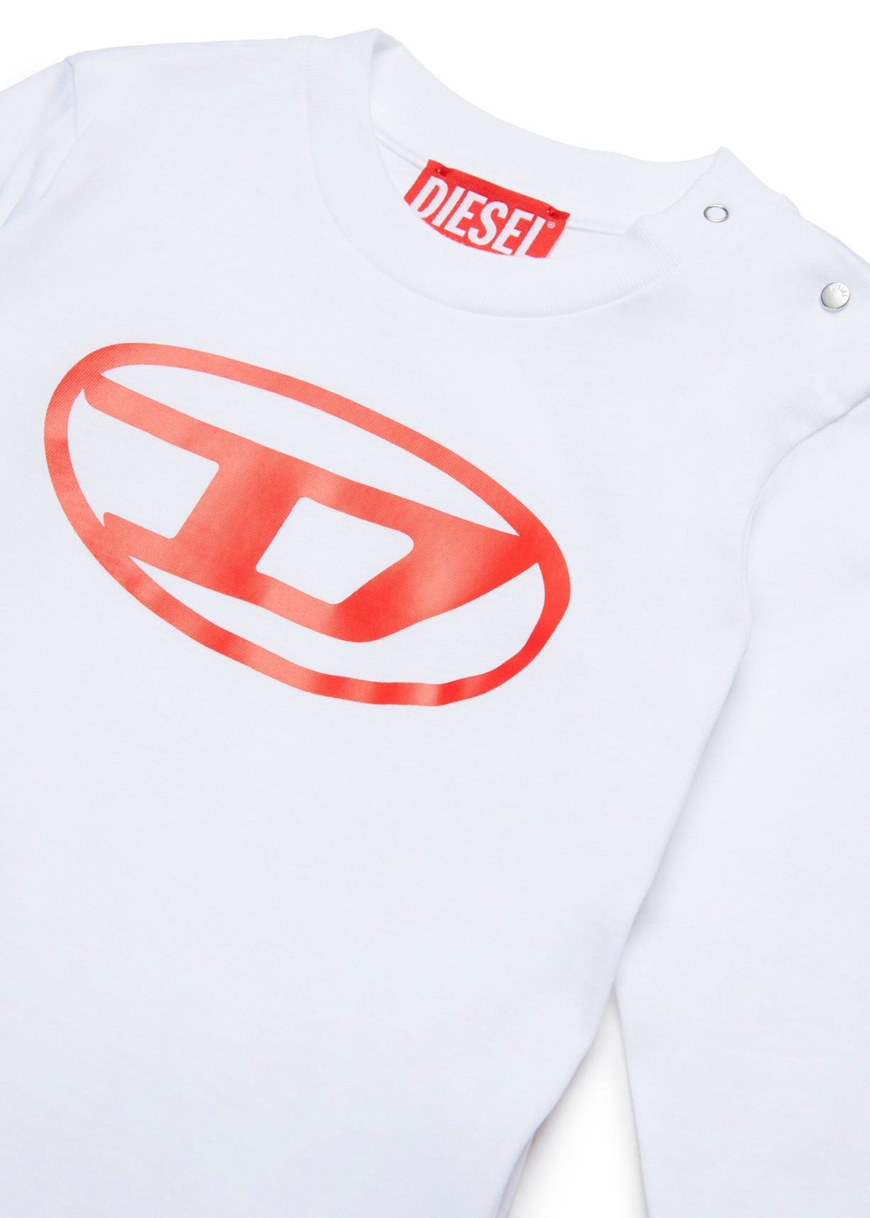 Diesel Kids T-shirt Maniche Lunghe Bianca con Logo per Neonati (dettaglio)