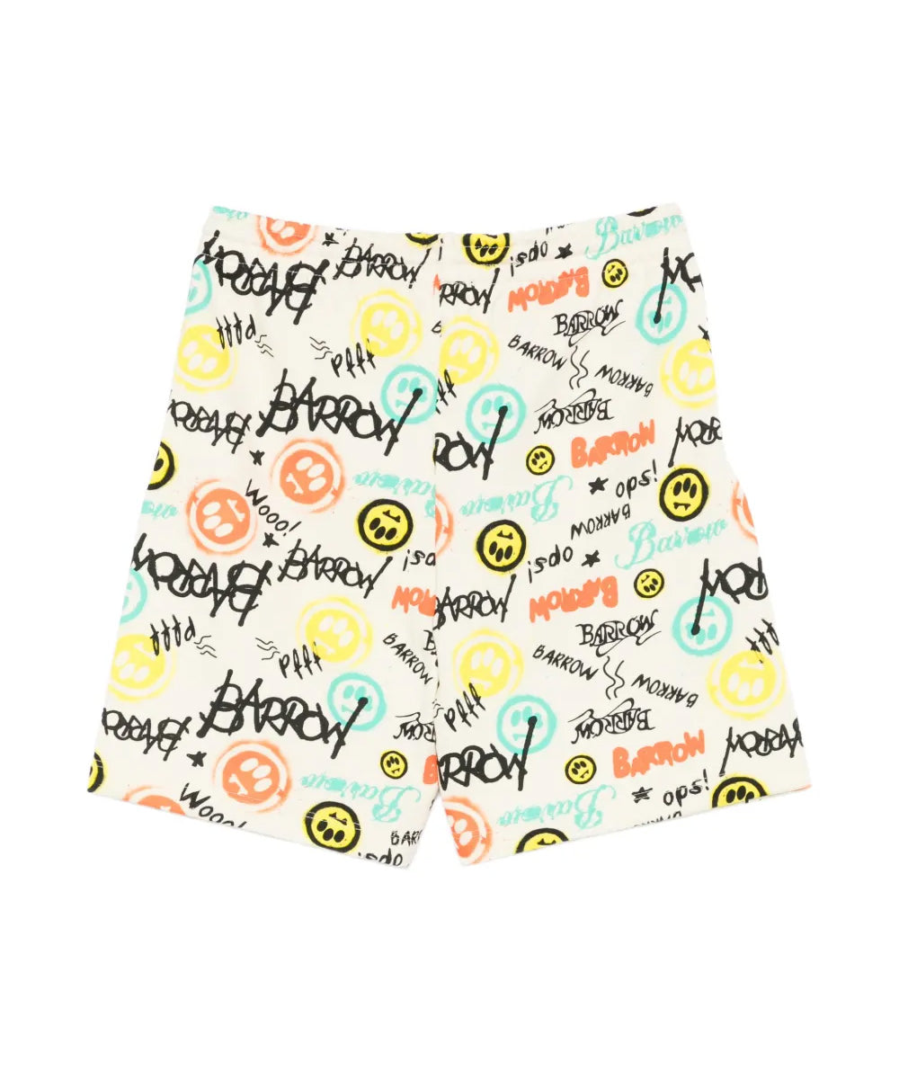 Barrow Kids Short Crema Fantasia All-Over Logo per Bambine