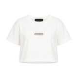 John Richmond Kids T-Shirt Cropped Bianca in Cotone con Logo Ricamato per Bambine
