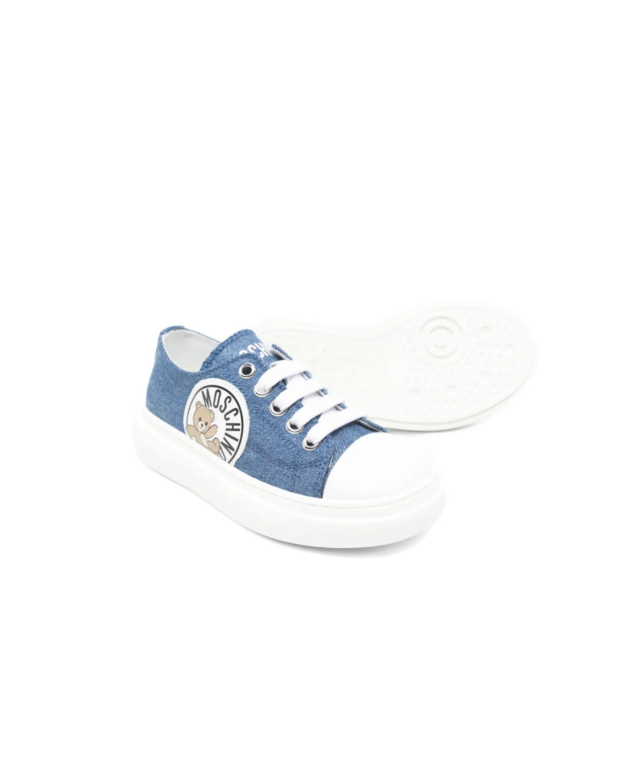 Moschino Kids Sneakers in Denim con Logo Teddy per Bambini