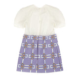 Elisabetta Franchi La Mia Bambina Abito Avorio con Motivo Logo Lilla per Bambine