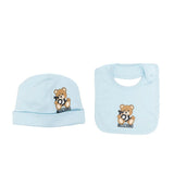 Moschino Kids Baby Hat with Bib Light Blue with Toy