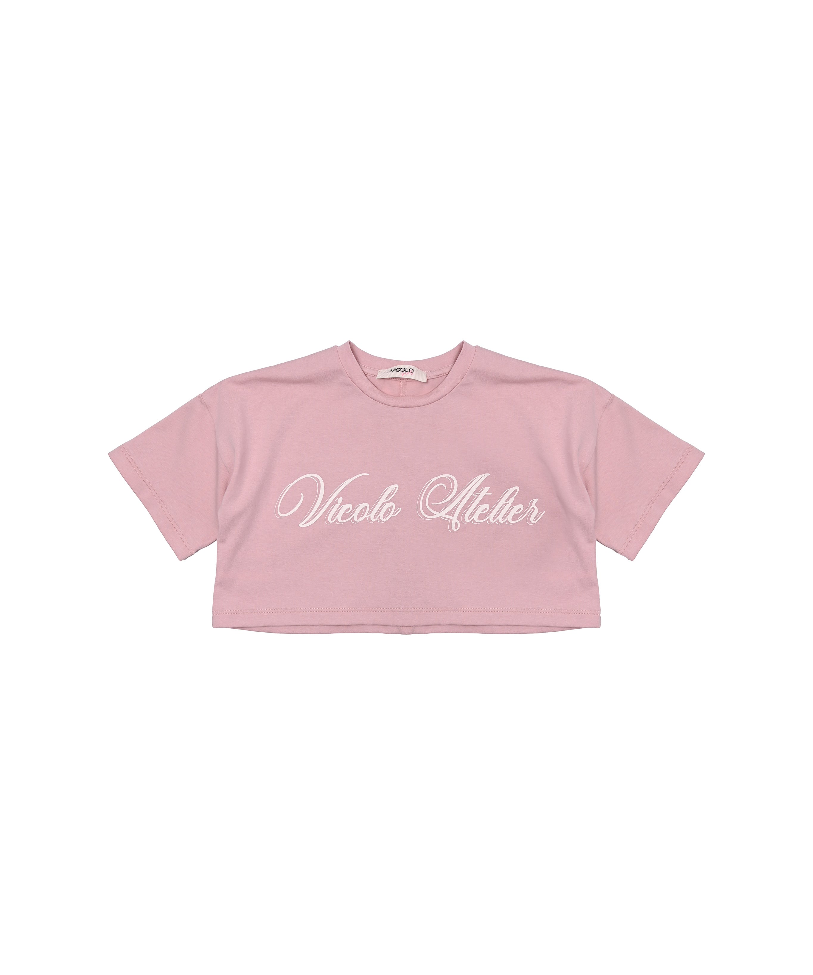 Vicolo Kids T-shirt Rosa Crop con Stampa per Bambine