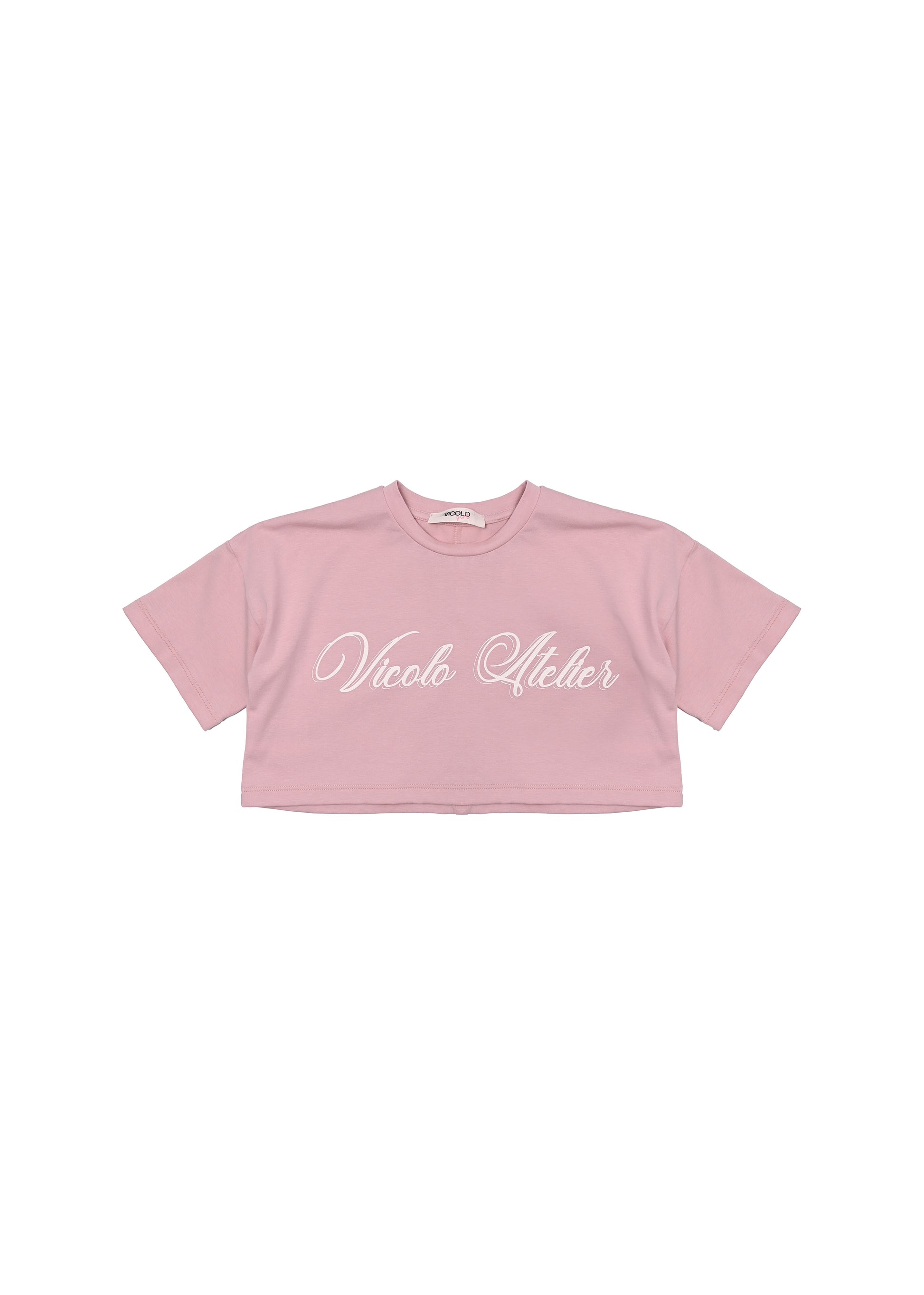 Vicolo Kids T-shirt Rosa Crop con Stampa per Bambine