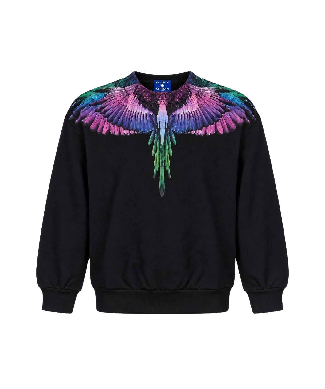 Marcelo Burlon County of Milan Kids Felpa Nero con Stampa Ali Multicolor per Bambine