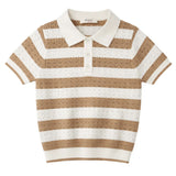Vicolo Kids T-Shirt in Maglia a Righe Off-White e Cammello per Bambina