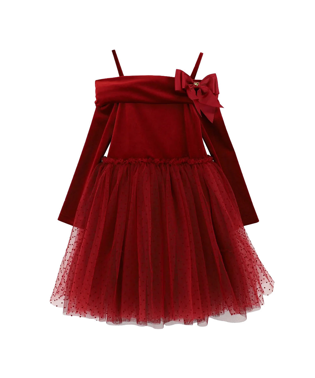 Angel's Face Abito Rosso con Tulle e Fiocco per Bambine