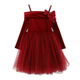 Angel's Face Abito Rosso con Tulle e Fiocco per Bambine