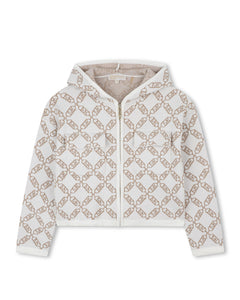 Michael Kors Kids Cardigan con Cappuccio Bianca e Logo All Over per Bambine