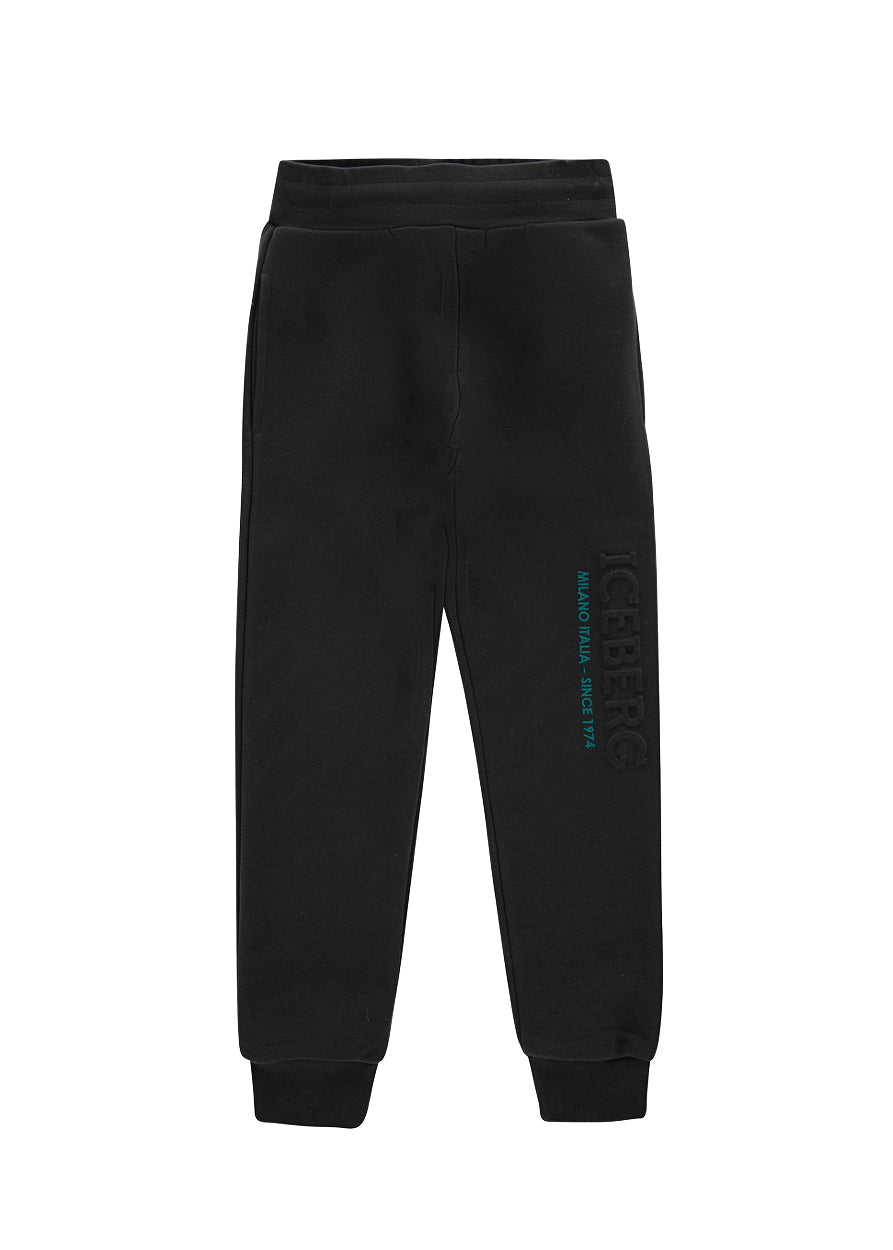 Iceberg Kids Pantaloni Joggers Neri con Logo per Bambini