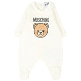 Moschino Kids Tutina con Bavetta e Cappellino Panna con Logo per Neonati
