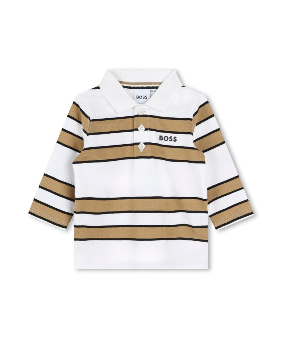 Boss Kids Polo Bianca/Biscotto a Righe per Neonati
