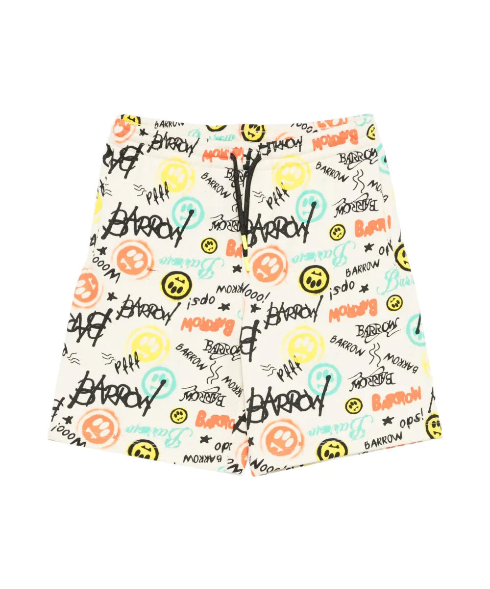 Barrow Kids Short Crema Fantasia All-Over Logo per Bambine